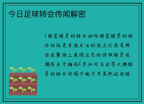 今日足球转会传闻解密